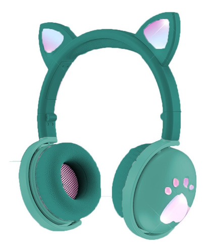 Audifonos Inalambricos Bluetooth Manos Libres Hd Diadema Led Color Gato - Verde