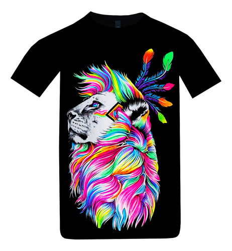 Playera León Colores Efecto Neón Con Luz Negra