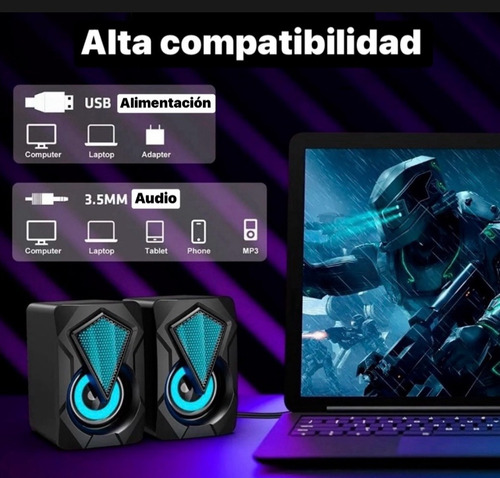 Bocinas Gamer Para Pc Altavoces Rgb X2 Laptop Celular Negro