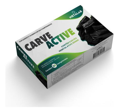 Carvão Ativado Carve Active 250mg 30cp - Similar Carverol Sabor Sem Sabor