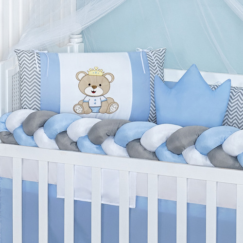 Kit Berço Trançado Urso Menino Azul 11 Peças Lençol Extra