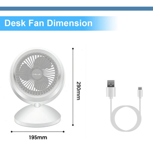Ventilador De Mesa Portátil Recargable Con 4 Velocidades 48.26 Cm Blanco Plástico 3
