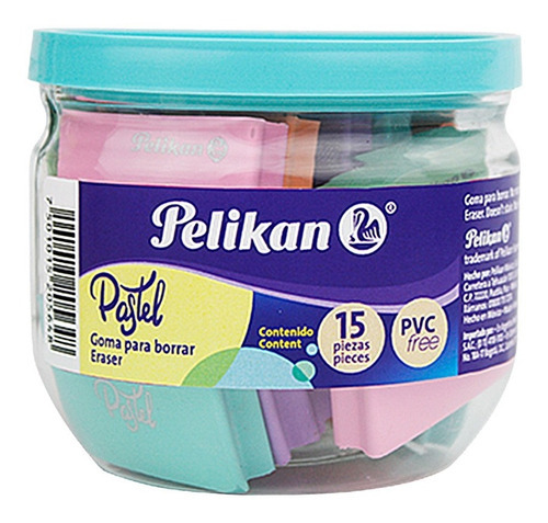 Bote 15 Borradores Gomas Plástica Pelikan Colores Pastel 