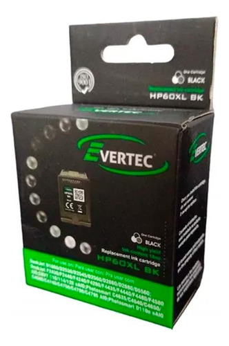 Cartucho De Tinta 60xl Bk Evertec Compatible  Hp