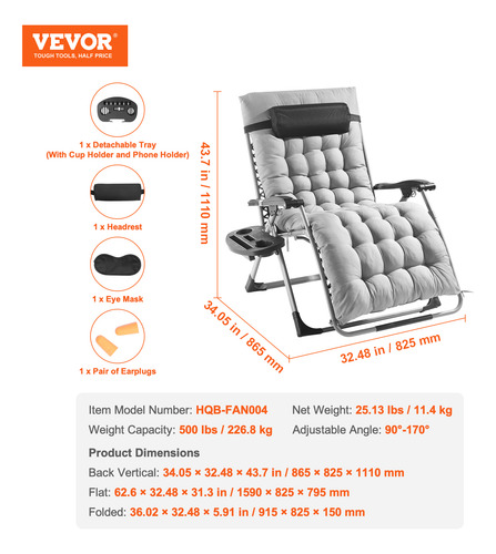 Vevor Zero Gravity Chair Sillón Reclinable Zero Gravity 33