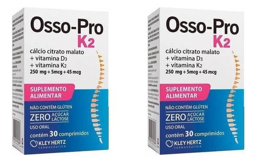 Kit 2 Suplemento Osso-pro K2 Cálcio E Vitamina D E K 30cps