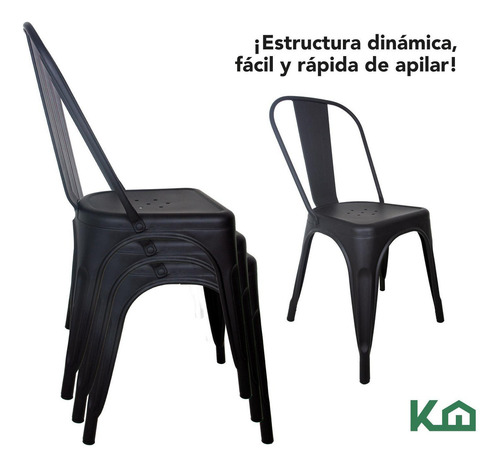 Silla Tolix Set De 2 Piezas Acero Galvanizado Comedor Restaurante Exterior Color Negro Kingshouse