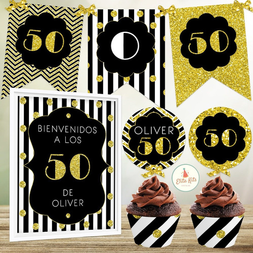 Kit Imprimible 50 Años Hombre Cumple + Banner, Personalizado