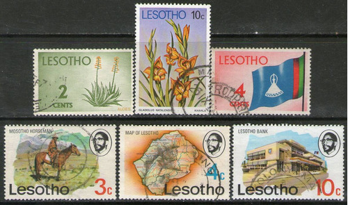 Lesotho 6 Sellos Usados Flores = Caballo = Mapa Años 1970-78