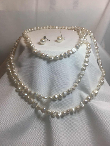 Collar De Perlas Desparejas Con Aros 150 Cm (1042)
