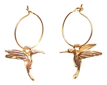 Aretes Huggies Colibrí Baño De Oro 14k Pendientes Mujer E