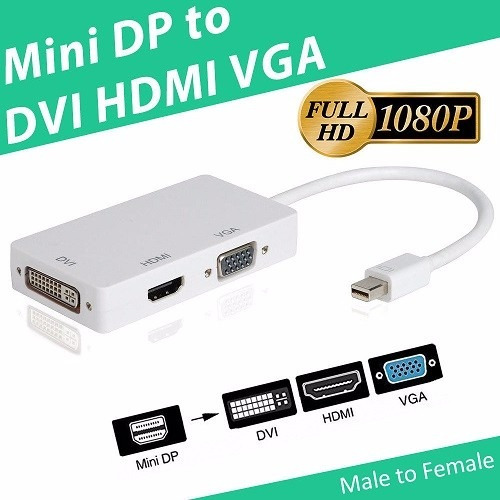 Adaptador Conversor Mini Display Port Vga Dvi Hdmi (3 En 1)