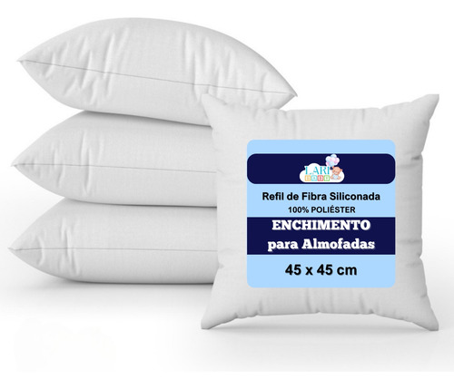 Kit 4 Refil Almofada 45 X 45 Cm Enchimento Antialérgico Branco Em Fibra Siliconada Macio E Confortável 100% Silicone Premium