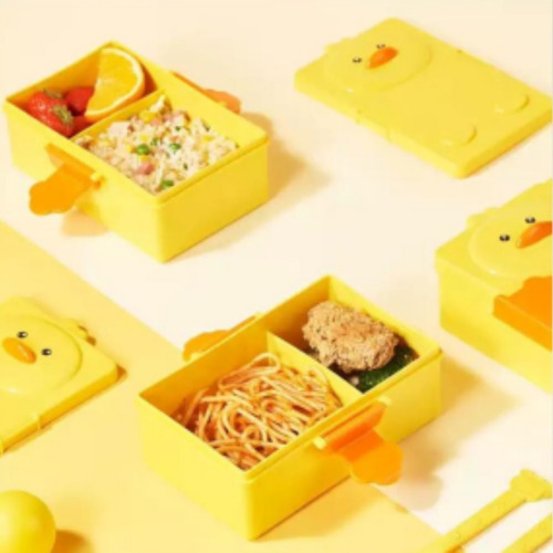 Lunchera Hermetica Patito Amarillo C/cubiertos 2 Divisiones