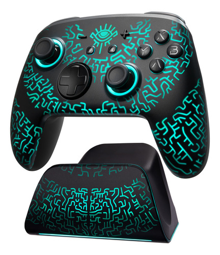 Funlab Control Inalámbrico FF05-3 Con carga Dock Para Nintendo Switch Hall effect Bluetooth Mando RGB color negro