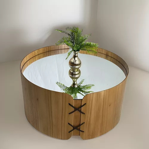 Mesa De Centro Istambul Amadeirado Com Espelho 60cm Diâmetro