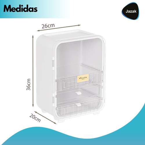 Organizador De Maquillaje Jazak / 3 Cajones / Escritorio / Vanity Box / Make Up / Perfumes / Puerta Con Visor / Acrilico / 3 Cajones / Porta Cosméticos / Skin Care / Acceso Superior / Cremas / Brochas