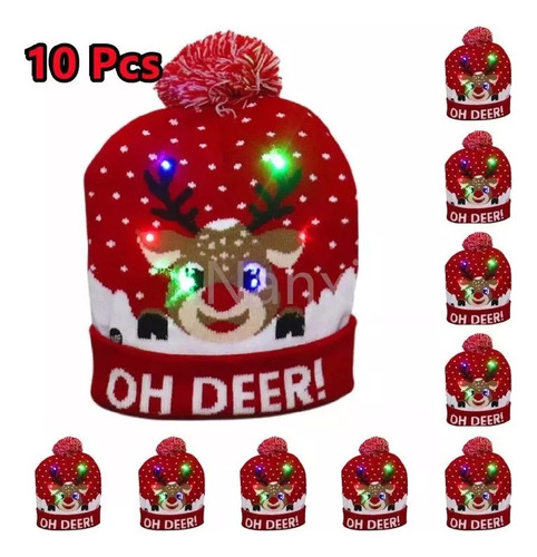 I Lote 10 Gorro De Navidad Con Luz Led Regalo Navideño