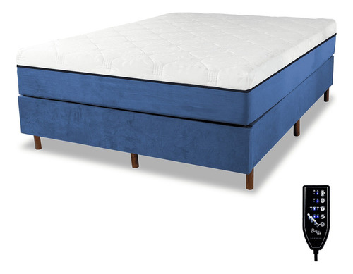 Cama Box + Colchão Massageador Magnético Bio Quântica Queen Cor Azul