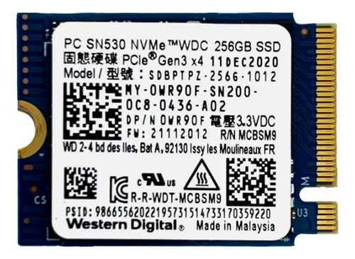 Unidad Ssd Western Digital Sn530 Nvme M.2 256gb 0wr90f