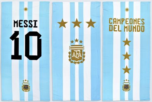 Toallon Playero Estampado Argentina Campeon Messi 70x150 Afa 3 Estrellas