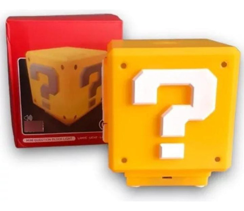 Lámpara Velador Caja Mario Bross Luz De Noche Con Sonido Amarillo Amarillo