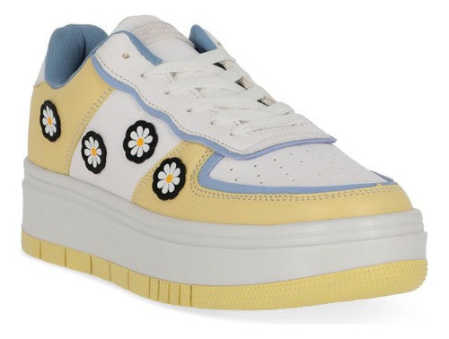 Sneaker Casual Pr70781 Sintetica Flores Plataforma Floreado