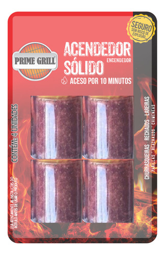 4 Acendedor Churrasqueira Lareira Sólido Blister Prime Grill