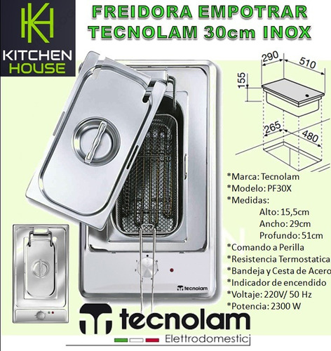 Tope Freidora Empotrar Tecnolam 30cm Electrica Acero Inox