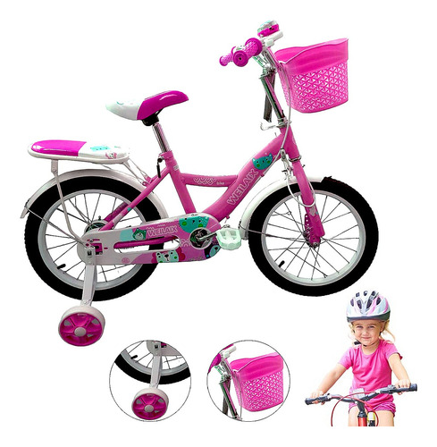 Bicicleta Infantil Entrenadora R-16 Canasta Asiento V-brakes Color Fucsia Tamaño del cuadro 16