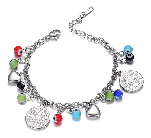 Lzd Pulsera De Acero Inoxidable Con Cuentas De Mal De Ojo De