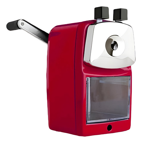 Apontador Lápis De Mesa Com Depósito E Manivela Vermelho