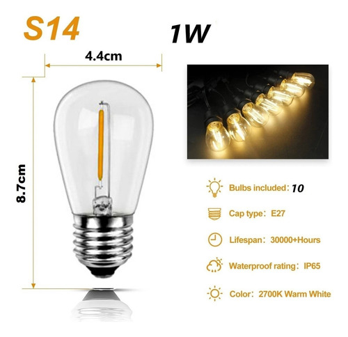 Pack X10 Ampolletas Led 1w 2700k E27 Guirnaldas