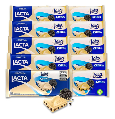 Chocolate Branco Laka Oreo Lacta Kit 10 Barras De 80g