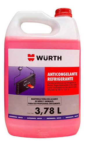 Anticongelante Rosa G12 Audi Vw Seat Uso Directo 3.7lt Wurth