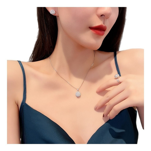 Conjunto Collar Aro Anillo Cristal Básico Mujer X716