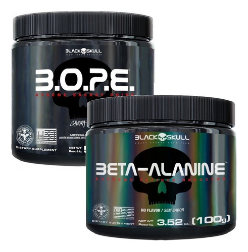 Kit Pre Treino Bope Black Skull + Beta Alanina (100% Pura) Sabor Limão