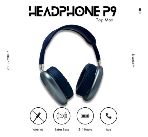 Fone Headphone Bluetooth  Wireless Extra Bass P9 Air Top Max
