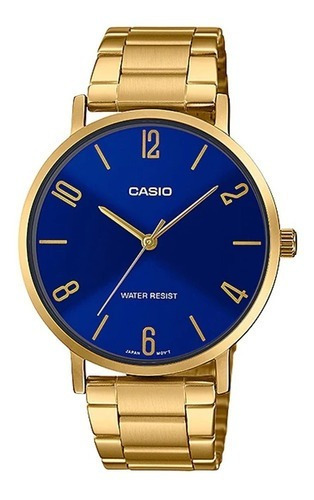 Reloj Casio Mtp-vt01g-2b2 Caballero Color de la correa Dorado Color del bisel Dorado Color del fondo Azul acero