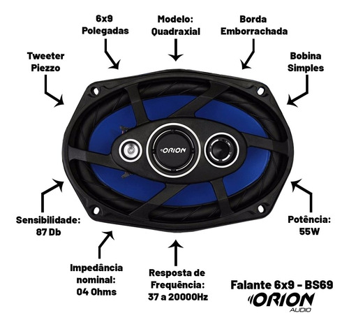 Imagem 3 de 10 de Kit Falantes 1 Par 6 1 Par De 6x9 + Radio Bluetooth Antena