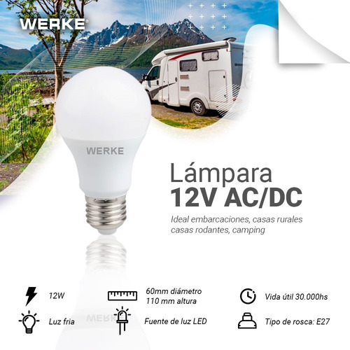 Lámpara Foco Led 12w 12v Ac/dc Fría Werke X10 Un.