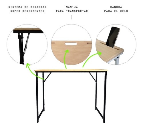 Imagen 6 de 10 de Escritorio Mesa Plegable Madera Hierro Industrial 100 X 50cm