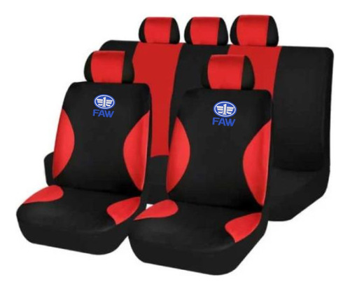 Cubreasiento Tela Negro Cabeceras Rojas Logo Faw Bordado