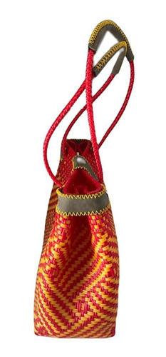 Bolsa Artesanal Tejida Ecológica Para Mujer Rojo Amarillo