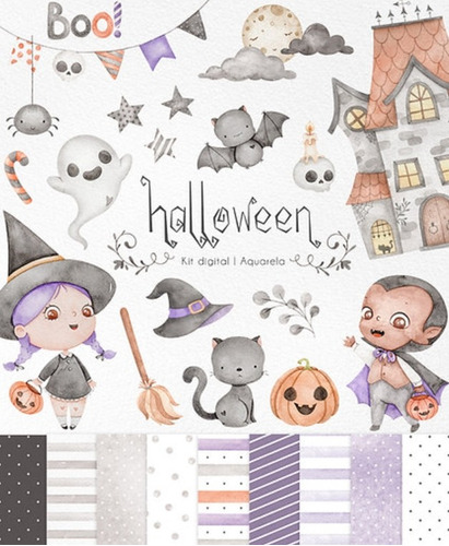 Kit Imagenes Png Cliparts Halloween Acuarela Ni62