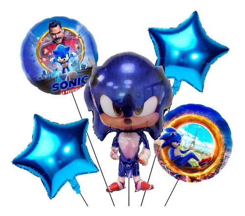 Kits 5pz De Globos De Sonic Dash Globos Metalicos Sonic Azul