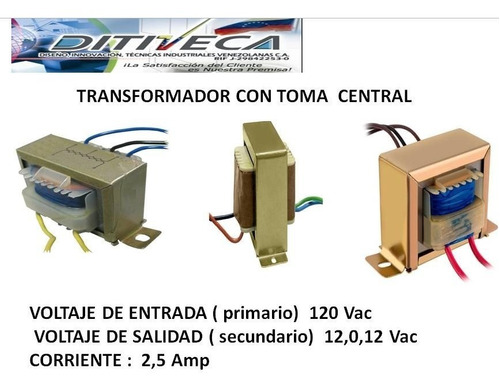 Transformador Con Toma Central 120 Volt/12 Volt, 2,5 Amperio