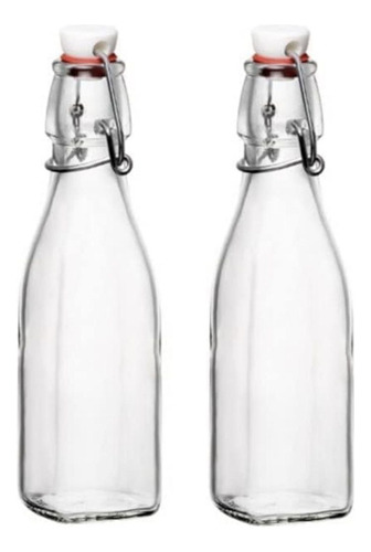 Kit X2 Botella Vidrio Tapa Hermética 300ml Botella Liquidos
