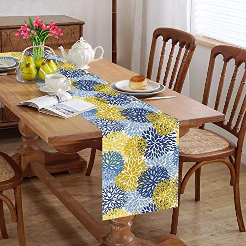 Camino De Mesa Flores Dalia 183 Cm Azul Amarillo Fiesta Come