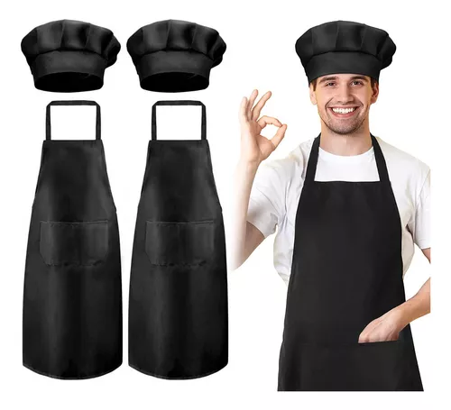 2 Piezas Delantales Delantal Negro De Poliéster Delantal De Cocina